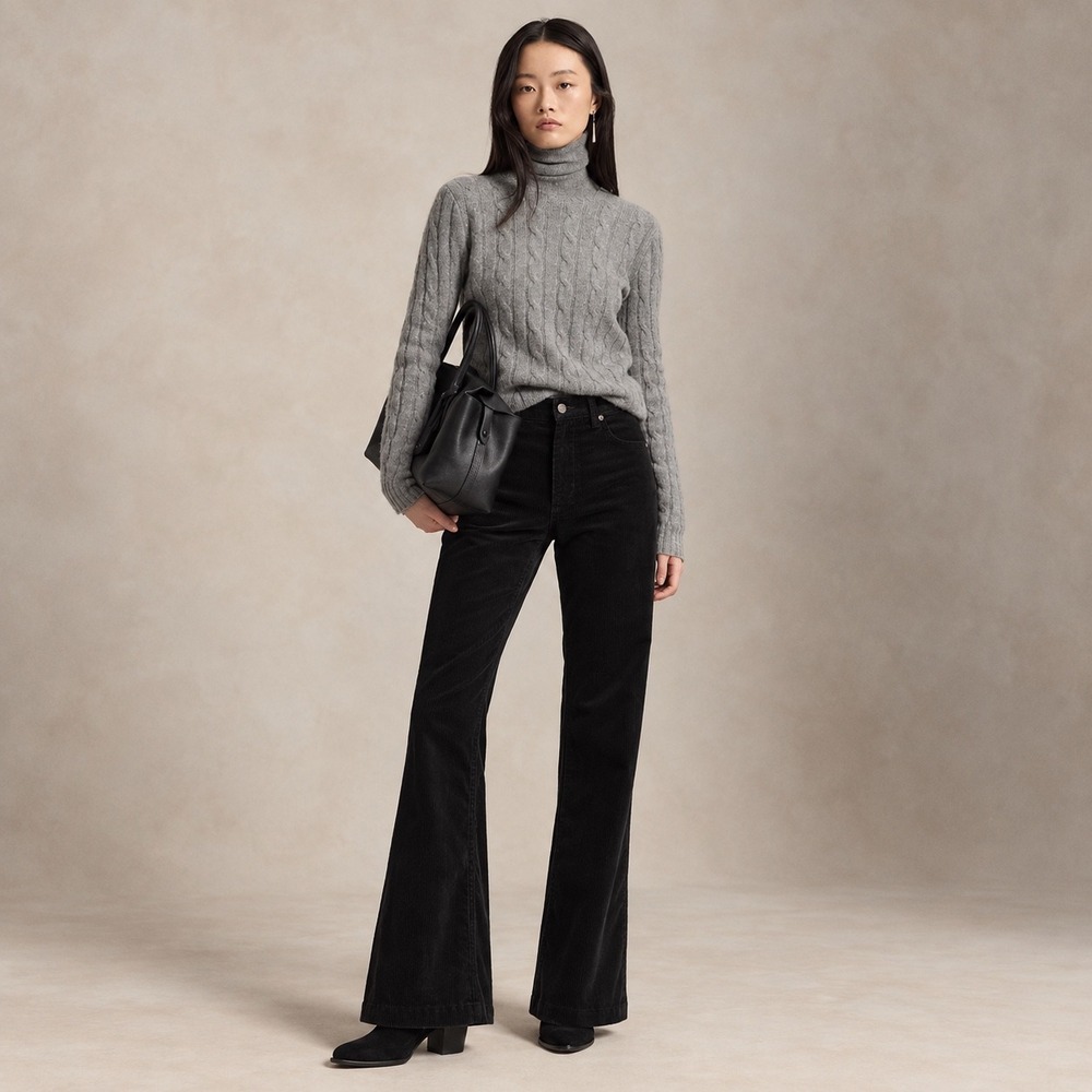 Lauren Ralph Lauren Black Corduroy Flare Leg Pants Stretch High Rise Womens 16